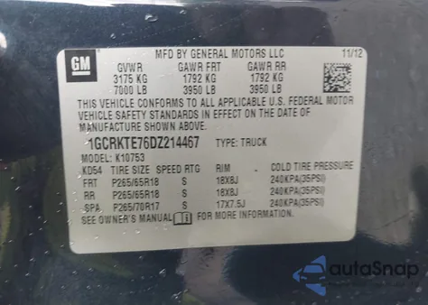 2013 Chevrolet Silverado 1500 Ltz from USA, damaged, VIN 1GCRKTE76DZ214467